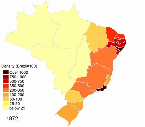 Relative Demographic Density Of Brazilian States Throughout The National Censuses 1872 2010 R