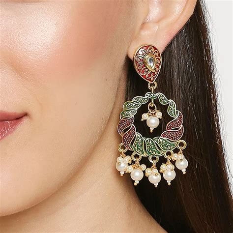 Buy Fabula Red Green Meenakari Enamel With Kundan Pearls Ethnic