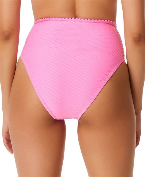 Jessica Simpson Womens Pink Pretty In Pique High Waist Bikini Bottoms