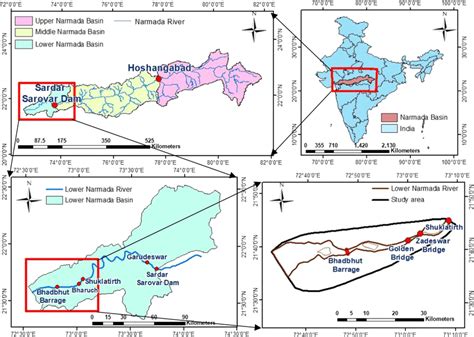 Index map of Narmada basin along with study reach | Download Scientific ...