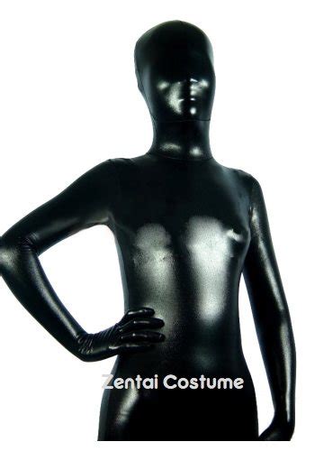 Black Shiny Metallic Unisex Skin Suits Second Skin Zentai Costume