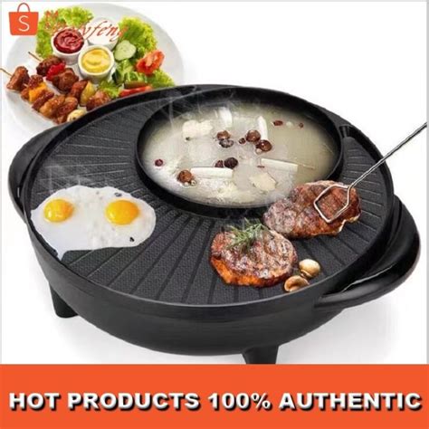 Polyfeng Multi Electric Hot Pot Grill 2in1 Korean Samgyupsal Cooking Non Stick Bbq Griller