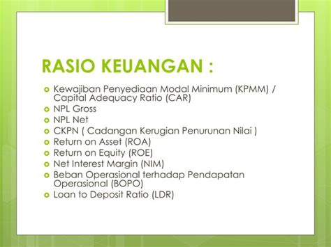 Penilaian Kinerja Rasio Keuangan Perbankan Ppt