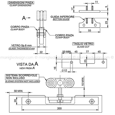 Pinza Per Vetro Con Guida A Pavimento Spessore Mm Pin K Maniglie