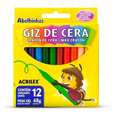 Giz De Cera 12 Cores 48g Acrilex 09012 Na Papelaria Art Nova