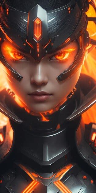 Una Mujer Cyber Samurai De Primer Plano Se Encuentra En Una Postura