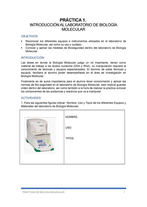 Práctica 1 Introducción AL Laboratorio DE Biología Molecular