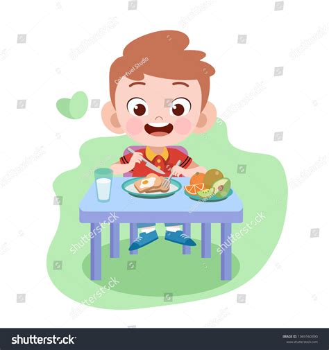 Cartoon Boy Eating Breakfast