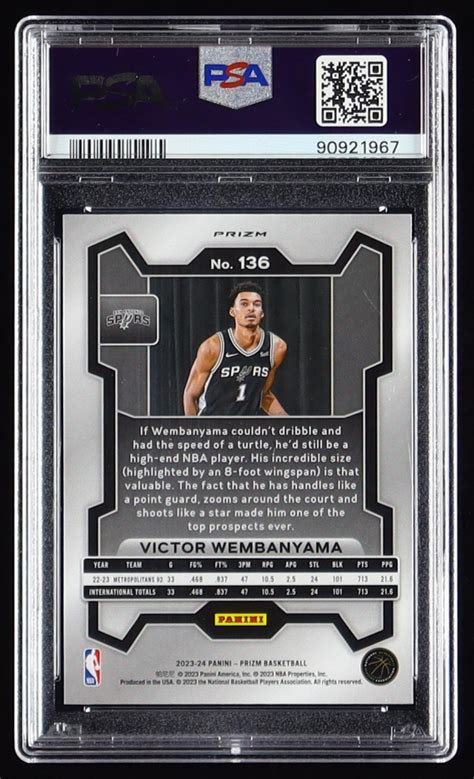 Victor Wembanyama 2023 24 Panini Prizm Prizms Pink Ice 136 RC PSA 10