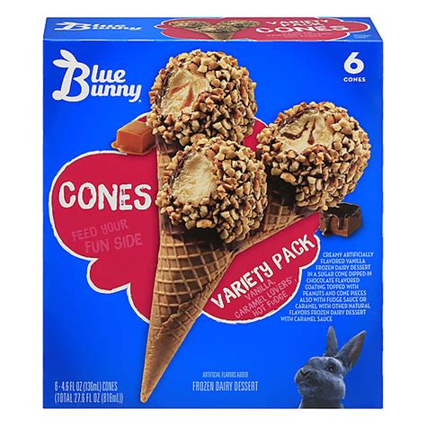 Blue Bunny Ice Cream Cones Vanilla Caramel Lovers Hot Fudge Variety Pack 6 Ea Ice Cream