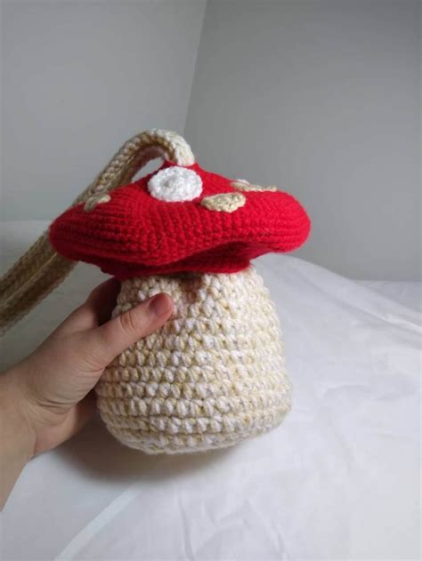 Mushroom Bag Made To Order Handmade Crochet Pull String Etsy