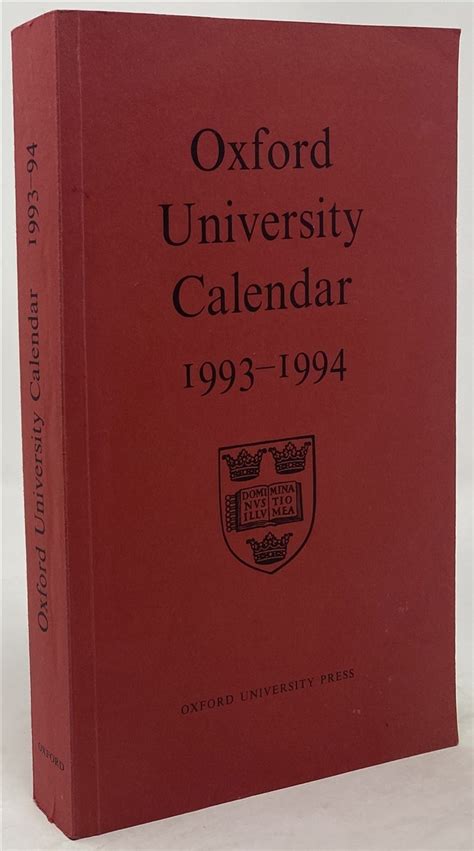 Oxford University Calendar For The Academic Year 1993 4