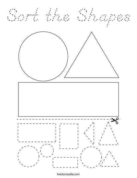 Sort The Shapes Coloring Page Dnealian Twisty Noodle