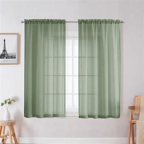 Ovzme Dolly Faux Linen Curtain Sage Green Blended Curtain Panels For Living Room Light Reduce