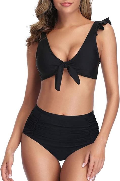 Tempt Me Damen Bikini Mit Rüschen Zweiteilig Mit Fliege Amazon De