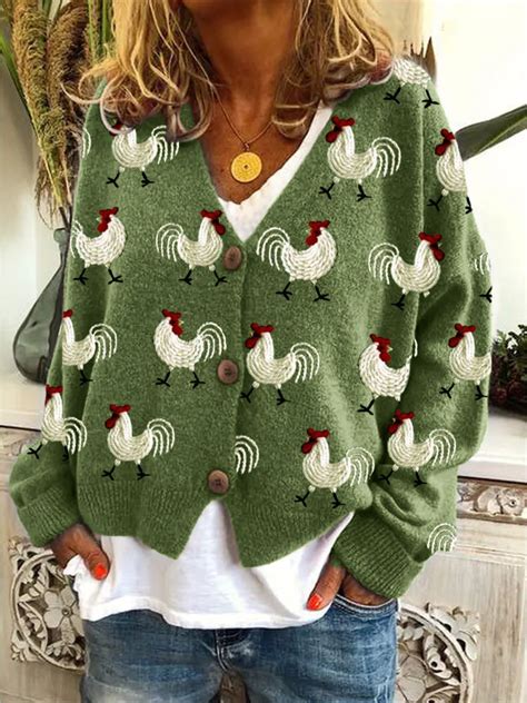 Roosters Embroidery Pattern Cozy Knit Cardigan Cozy Knits Clothes