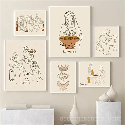 พระเจ าพระเยซ Holy Spirit ฟต Line Art พมพ Boho Christian Wall