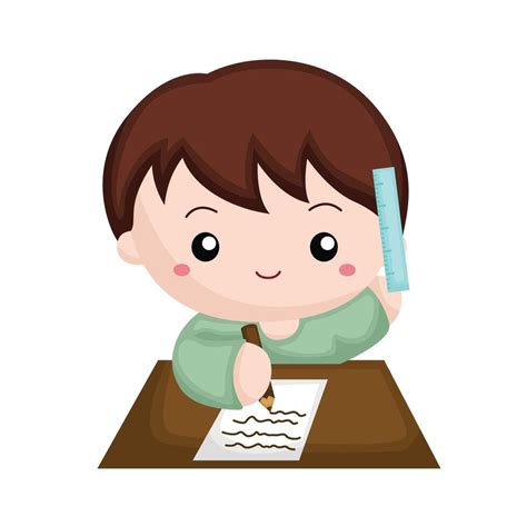 Cute Kids Daily Routine Writting Learning Studying Activity Cartoon Illustration Clipart Sticker ...