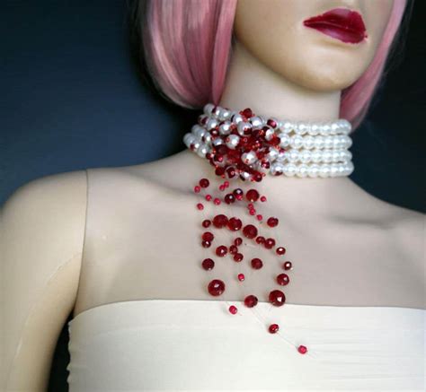 Halloween Bloody Pearl Necklace Vampire Jewelry Bloody Etsy