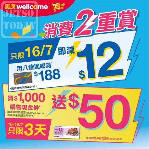 消費券優惠 2023 惠康八達通買滿188 減12、買1000購物現金券送50