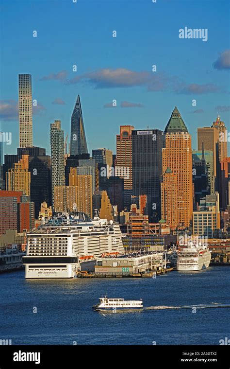 Manhattan Cruise Terminal with MSC Meraviglia mega cruise ship in port ...