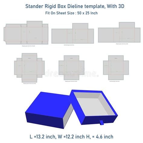 Stander Rigid Box Dieline Template And 3d Vector File Stock Vector