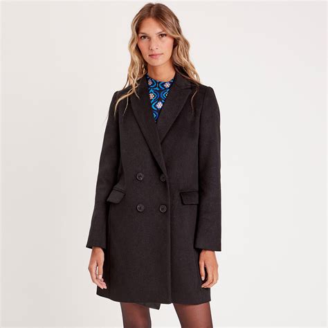 Manteau droit boutonné noir femme Vibs