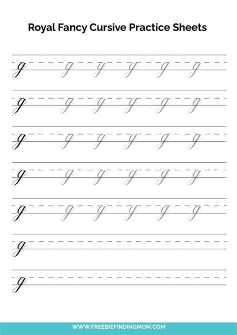 Printable Cursive Alphabet Practice Sheets Royal Fancy Lowercase G