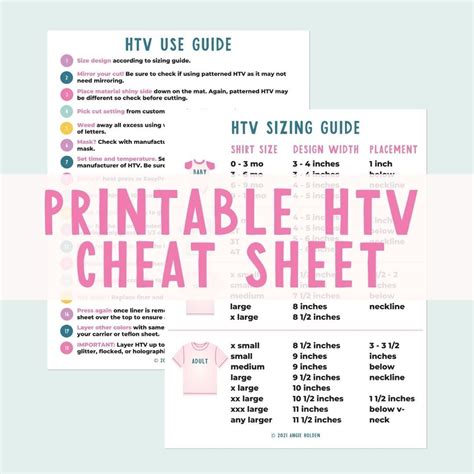 Printable Htv Cheat Sheet Printable Htv Printable Planner Printables Cricut Mat Cricut Vinyl