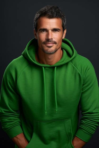 A Man In A Green Hoodie With A Hoodie That Says The Word Premium Ai