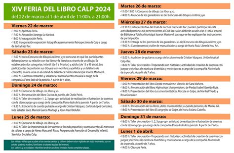 Programaci N De La Xiv Feria Del Libro De Calp Que Se Celebra Del