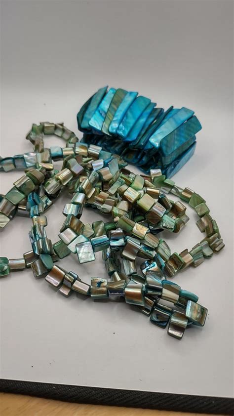 Blue Abalone Shell Necklaces And Stretch Bracelet Gem