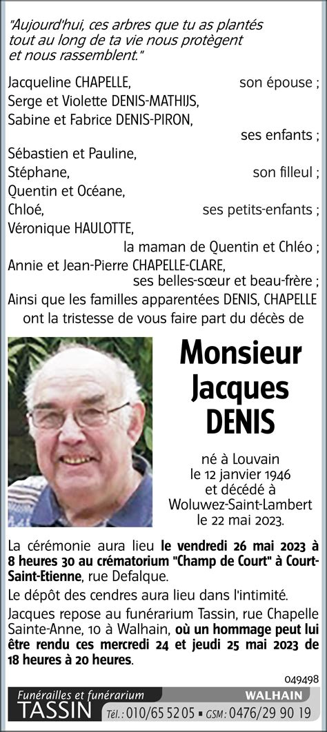 Jacques DENIS 22 05 2023 Avis nécrologique lavenir net