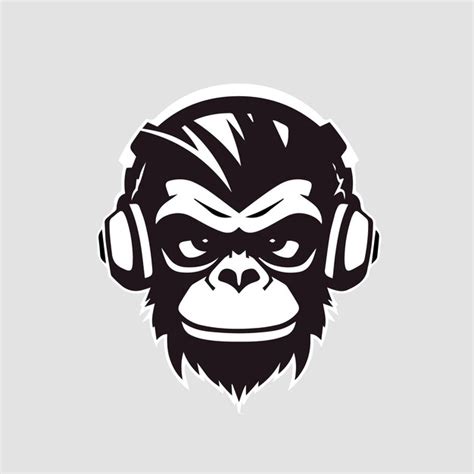 Premium Vector A Logo Of A Black Monkey With Headphones Retro Cart