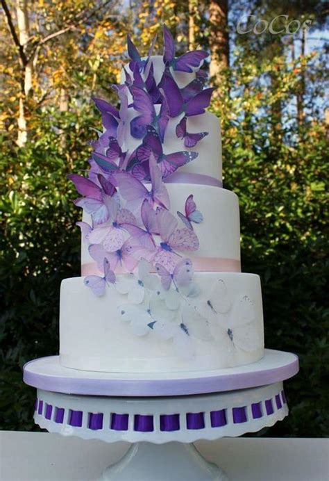 Purple Ombre Butterfly Wedding Cake Decorated Cake By Cakesdecor