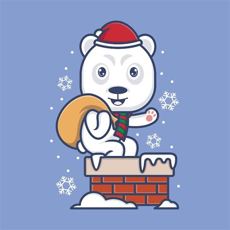 Lindo Oso Polar De Dibujos Animados En Navidad Vector Premium