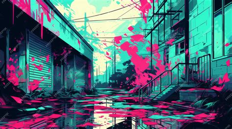 Premium Photo | A colorful illustration of an alleyway with graffiti ...