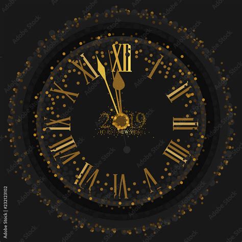 Gold Clock indicating countdown to 12 O' Clock 2019 New Year's Eve on a ...