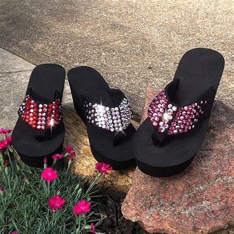 Swarovski Crystal Rhinestone Wedge Flip Flops Sandals Etsy