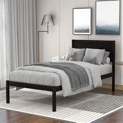 Paproos Twin Size Bed Frame Heavy Duty Wood Platform With Headboard