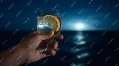 Premium Ai Image Caucasian Hand Holding Glass Of Cocktail On Blurry