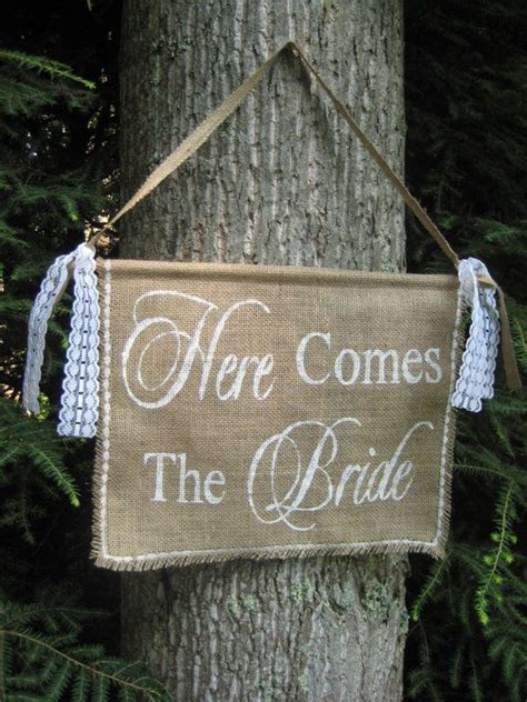 Burlap Here Comes The Bride Banner Rustic Wedding Sign Bride Groom