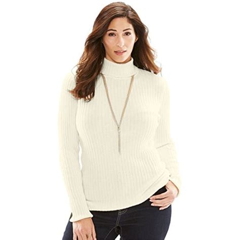 Jessica London Womens Plus Size Ribbed Cotton Turtleneck Sweater Sweater 100 Cotton Plus