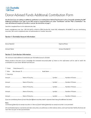 Fillable Online Donor Advised Funds Additional Contribution Form Fax