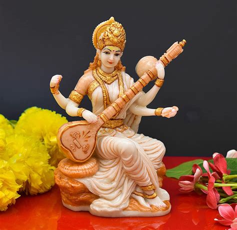 Buy Rd Decor Marble Dust Saraswati Idol For Home Office Temple Iveena