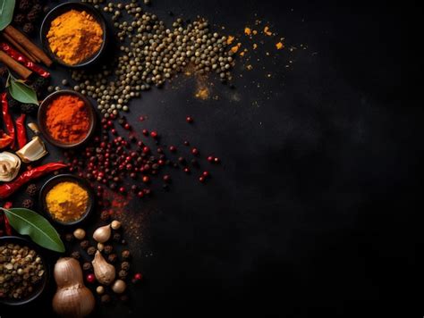 Premium Photo Set Of Various Spices On Black Rustic Background