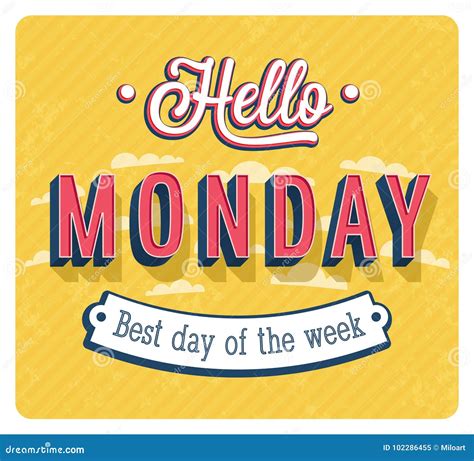 Hello Monday Inspirational Lettering Logo Cartoon Vector