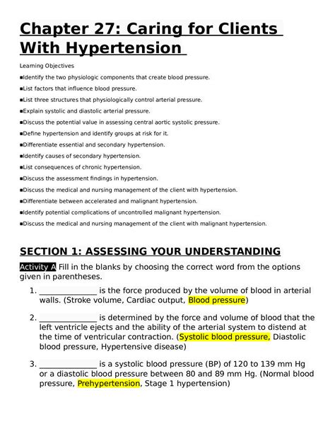 ATI MED SURG Caring For Clients With Hypertension Browsegrades