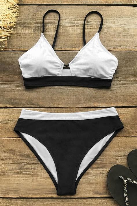 Heat Up The Summer In Our Black And White Color Block Bikini Features