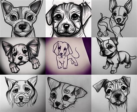 Tattoo Design Line Sketch Adorable Lineart Puppy Bolt Stable